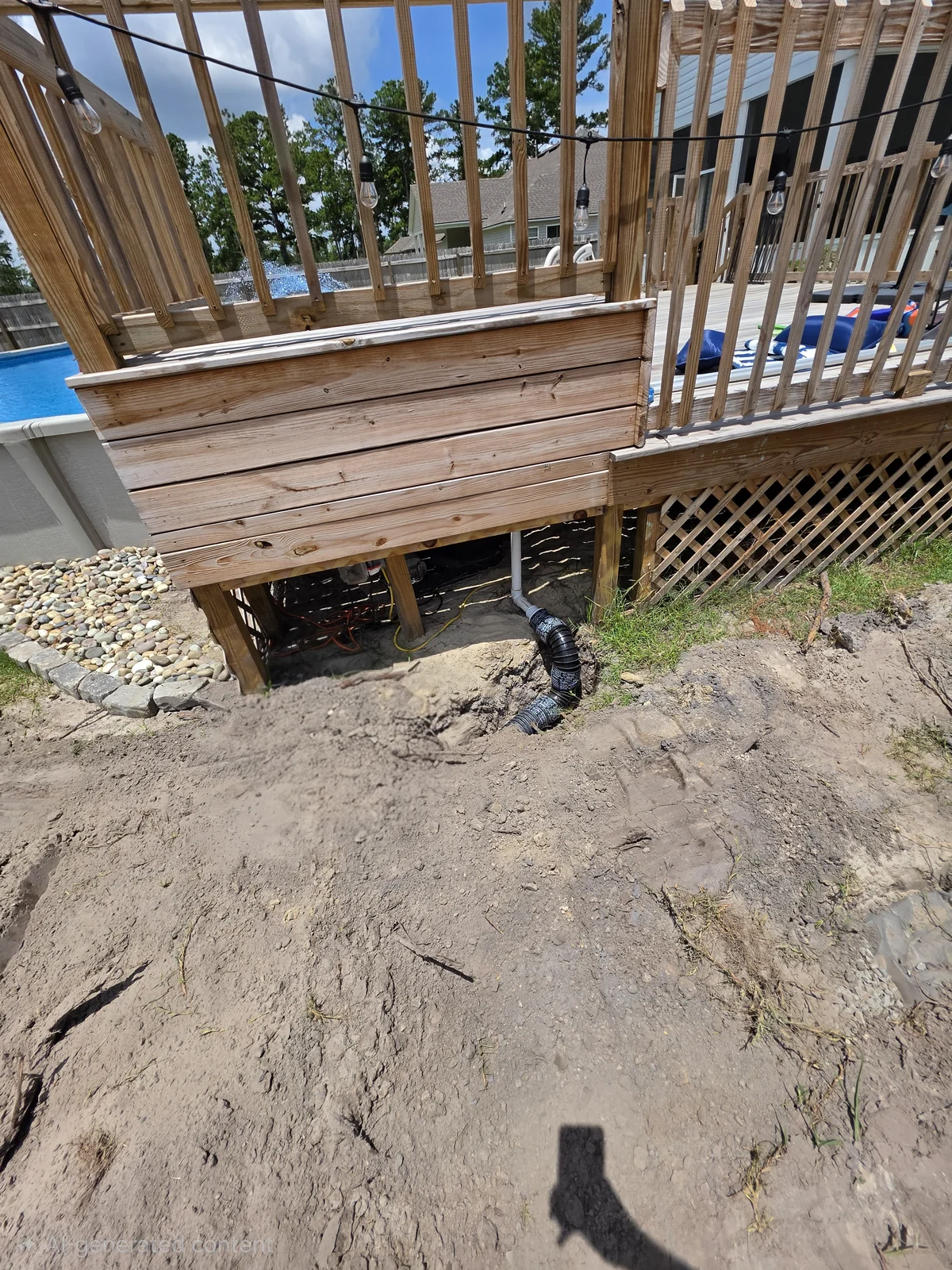 Gravel and filter fabric French drain trench backfill in South Georgia