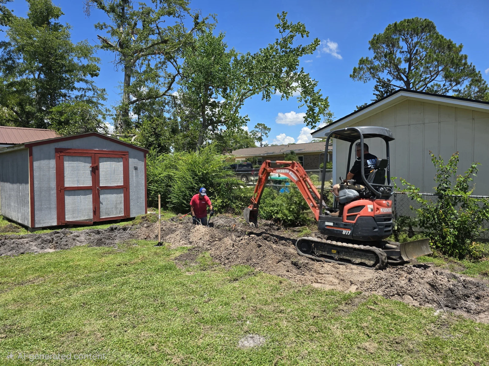 Kubota mini excavator residential trenching in Hahira GA